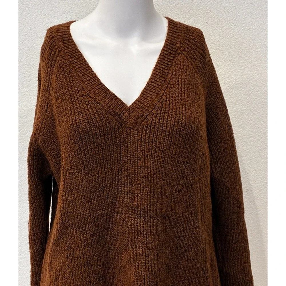 Natural Collections Womens‎ Brown V-Neck Soft Sweater Size L Classic Timeless